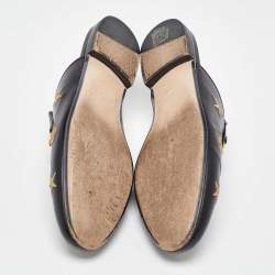 Gucci Black Leather Star and Bee Embroidered Princetown Mules Size 38.5