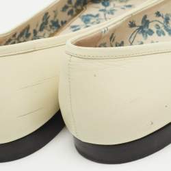 Pre Owned Gucci Off White/Black Leather Web Bow Ballet Flats Size 41