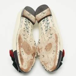 Pre Owned Gucci Off White/Black Leather Web Bow Ballet Flats Size 41