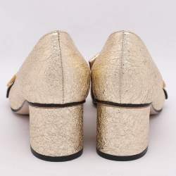 مملوكة مسبقًا Gucci Gold Crinkled Leather GG Marmont Block Heel Pumps Size 36.5