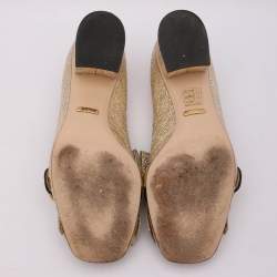 مملوكة مسبقًا Gucci Gold Crinkled Leather GG Marmont Block Heel Pumps Size 36.5