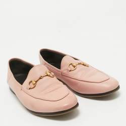 Pre Owned Gucci Pink Leather Jordaan Horsebit Slip On Loafers Size 37