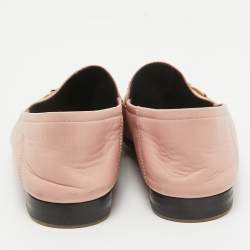 Pre Owned Gucci Pink Leather Jordaan Horsebit Slip On Loafers Size 37