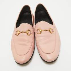 Pre Owned Gucci Pink Leather Jordaan Horsebit Slip On Loafers Size 37