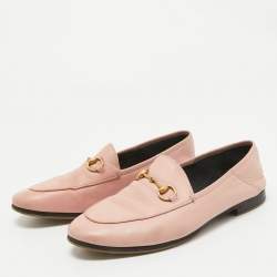 Pre Owned Gucci Pink Leather Jordaan Horsebit Slip On Loafers Size 37