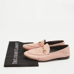 Pre Owned Gucci Pink Leather Jordaan Horsebit Slip On Loafers Size 37