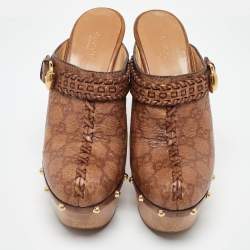 Gucci Brown GG Leather Janis Studded Platform Clogs Size 38.5