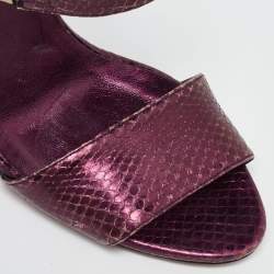 Gucci Purple Python Embossed Leather Open Toe Zip Sandals Size 39