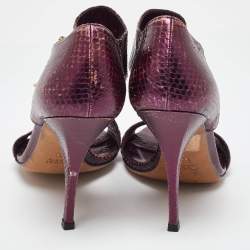 Gucci Purple Python Embossed Leather Open Toe Zip Sandals Size 39
