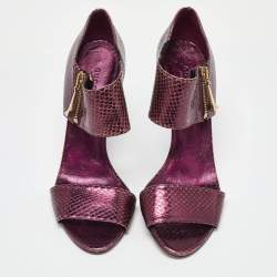 Gucci Purple Python Embossed Leather Open Toe Zip Sandals Size 39