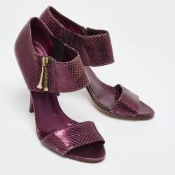 Gucci Purple Python Embossed Leather Open Toe Zip Sandals Size 39