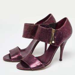 Gucci Purple Python Embossed Leather Open Toe Zip Sandals Size 39