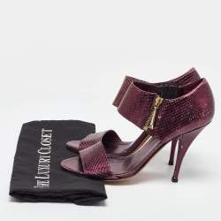 Gucci Purple Python Embossed Leather Open Toe Zip Sandals Size 39
