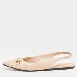 Pre Owned Gucci Beige Leather Zumi Slingback Flat Sandals Size 35.5