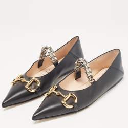 مملوكة مسبقًا Gucci Black Leather Chain Ballet Flats Size 37