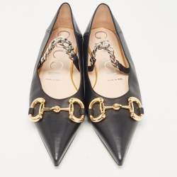 مملوكة مسبقًا Gucci Black Leather Chain Ballet Flats Size 37