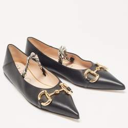 مملوكة مسبقًا Gucci Black Leather Chain Ballet Flats Size 37