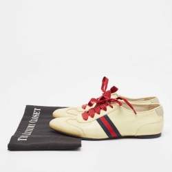 Gucci Cream Patent Leather Lace Up Sneakers 36