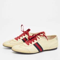 Gucci Cream Patent Leather Lace Up Sneakers 36