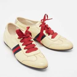 Gucci Cream Patent Leather Lace Up Sneakers 36