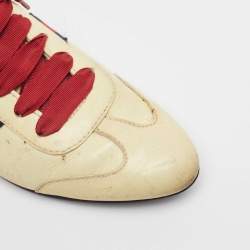 Gucci Cream Patent Leather Lace Up Sneakers 36