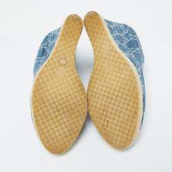 Pre Owned Gucci Blue GG Denim Charlotte Horsebit Peep Toe Wedge Pumps Size 39.5