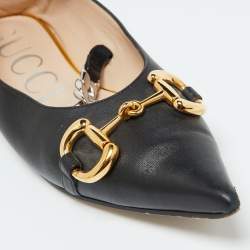 Gucci Black Leather Horsebit Collapsable Ballet Flats Size 38