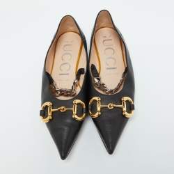 Gucci Black Leather Horsebit Collapsable Ballet Flats Size 38