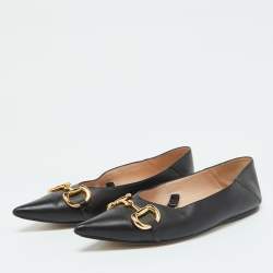 Gucci Black Leather Horsebit Collapsable Ballet Flats Size 38