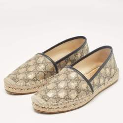 Pre Owned Gucci Beige/Brown GG Supreme Canvas Bee Espadrille Flats Size 38.5