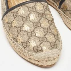 Pre Owned Gucci Beige/Brown GG Supreme Canvas Bee Espadrille Flats Size 38.5
