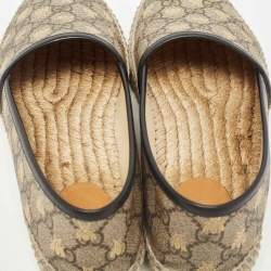 Pre Owned Gucci Beige/Brown GG Supreme Canvas Bee Espadrille Flats Size 38.5