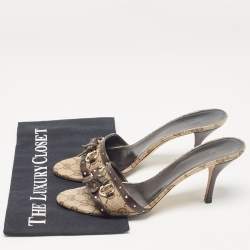 Gucci Brown/Beige GG Canvas Horsebit Bow Slide Sandals Size 38