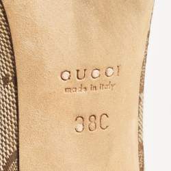 Gucci Brown/Beige GG Canvas Horsebit Bow Slide Sandals Size 38