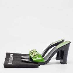 Gucci Green Patent Leather Horsebit Slide Sandals Size 38.5