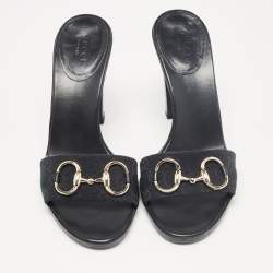 Gucci Navy Blue GG Canvas Horsebit Slide Sandals Size 38.5