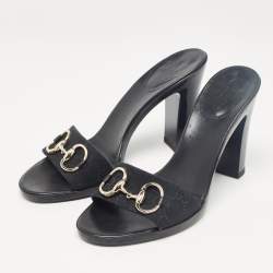 Gucci Navy Blue GG Canvas Horsebit Slide Sandals Size 38.5