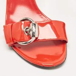 Gucci Red Patent Leather Buckle Detail Slide Sandals Size 38