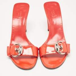 Gucci Red Patent Leather Buckle Detail Slide Sandals Size 38