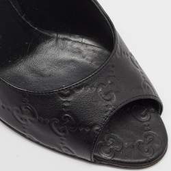 Gucci Black Guccissima Leather Open Toe Pumps Size 38
