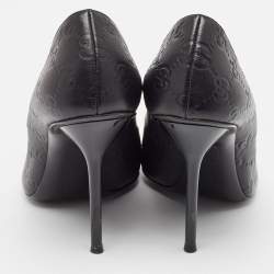 Gucci Black Guccissima Leather Open Toe Pumps Size 38