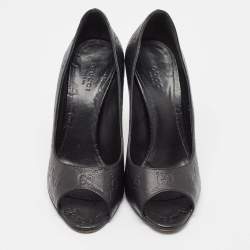 Gucci Black Guccissima Leather Open Toe Pumps Size 38