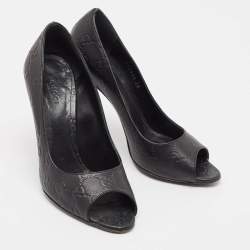 Gucci Black Guccissima Leather Open Toe Pumps Size 38
