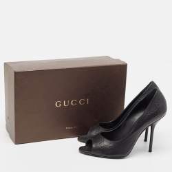 Gucci Black Guccissima Leather Open Toe Pumps Size 38