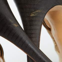 Pre Owned صندل غوتشي جلد وكانفاس جي جي كريستال بيج/بني مقدمة مفتوحة بحزام للكاحل مقاس 39