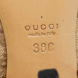 Pre Owned صندل غوتشي جلد وكانفاس جي جي كريستال بيج/بني مقدمة مفتوحة بحزام للكاحل مقاس 39