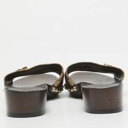 Gucci Brown Canvas and Leather Web Slide Sandals Size 37.5