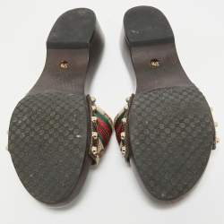 Gucci Brown Canvas and Leather Web Slide Sandals Size 37.5