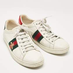 Gucci White Leather Ace Web Low Top Sneakers Size 36.5