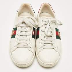 Gucci White Leather Ace Web Low Top Sneakers Size 36.5